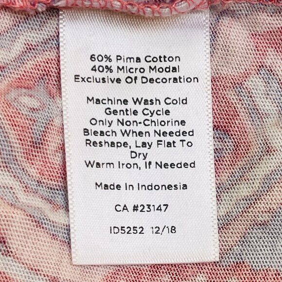 Talbots Blouse Womens 2X Pink Blue 3/4 Sleeve V Neck Pullover Cotton Floral Boho - Picture 5 of 8